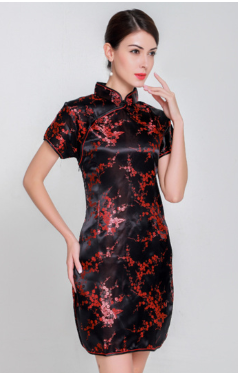 Women's retro Chinese-style cheongsam dress with abstract pattern