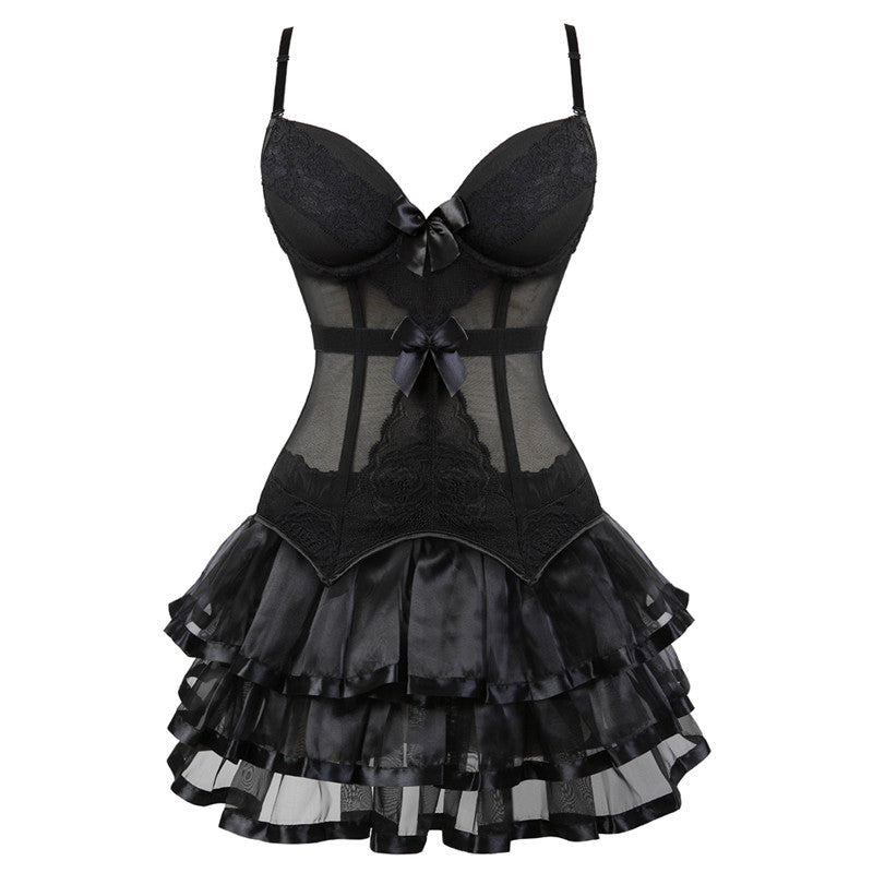 Women's victorian corset skirt black gothic suit