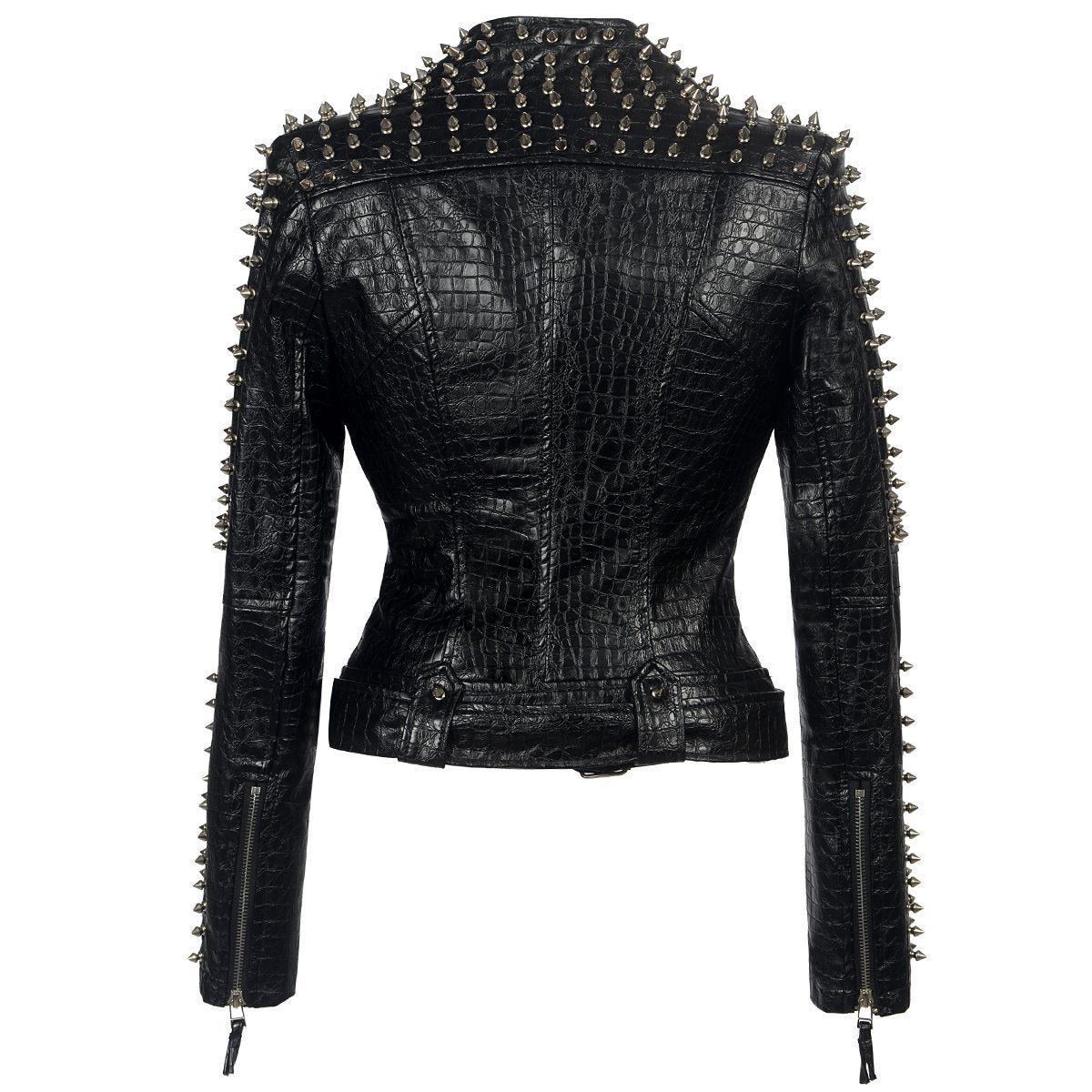 Women's motorcycle punk rock jacket with rivet stitching