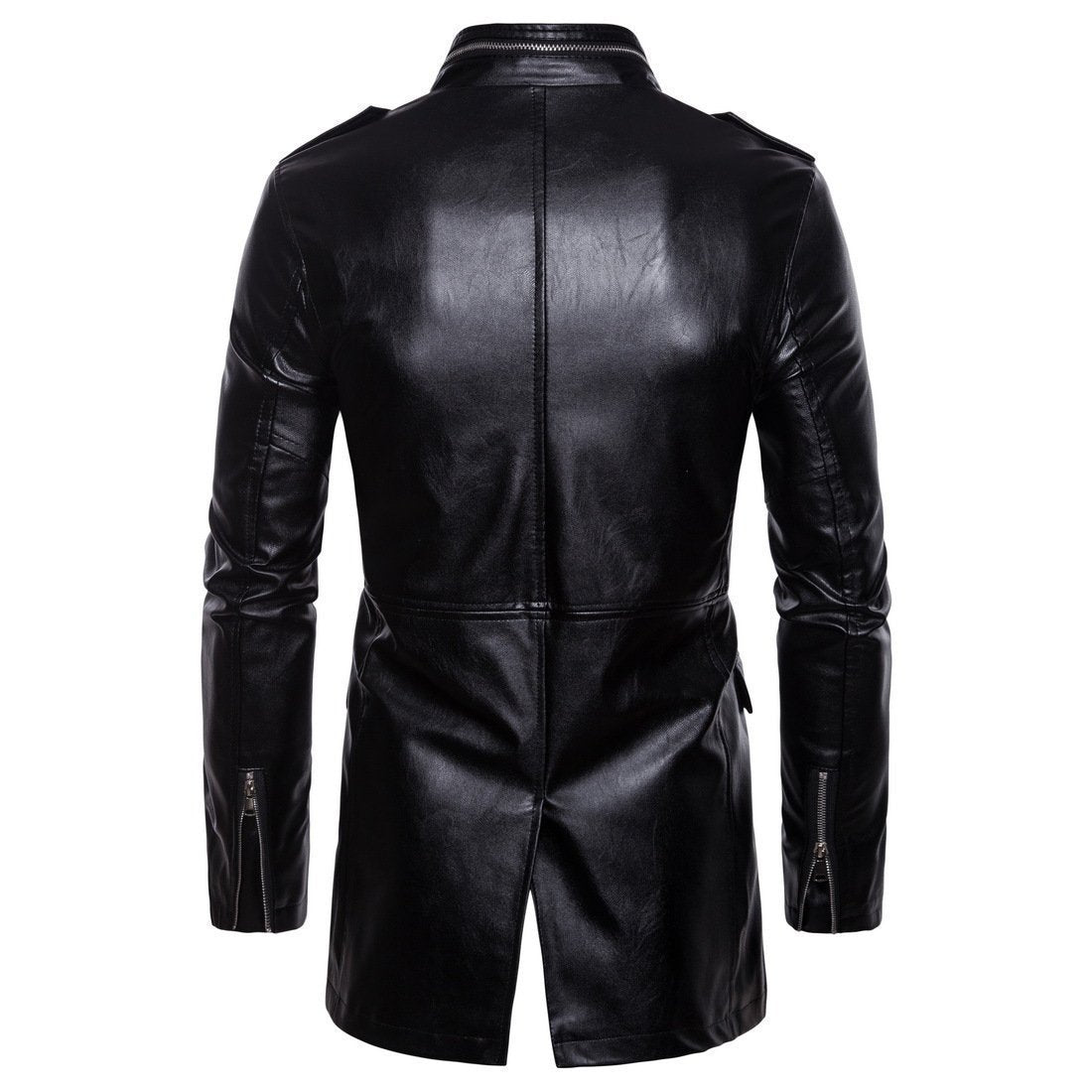 Men's edgy mid-length jacket with stand-up collar and four pockets