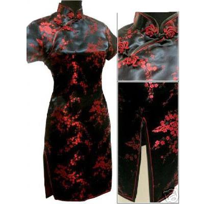 Women's retro Chinese-style cheongsam dress with abstract pattern