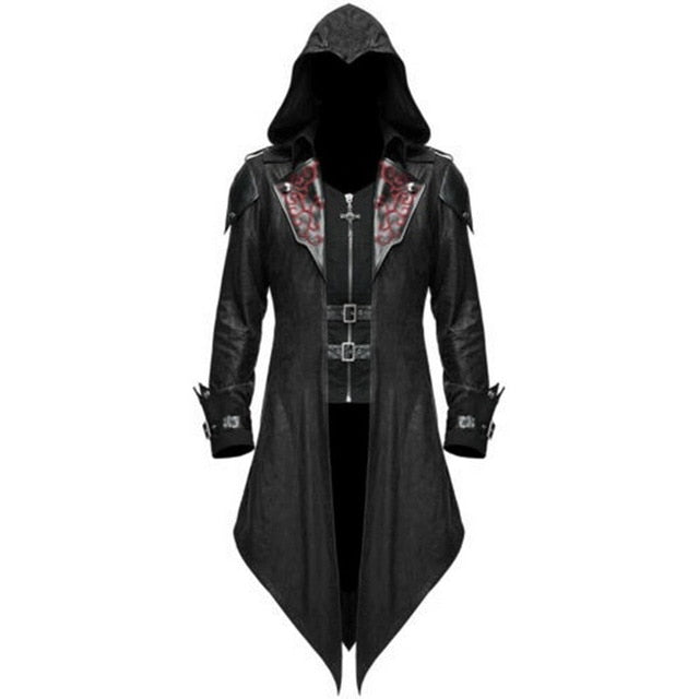 Men's Gothic Halloween costume jacket with hood dark medieval style