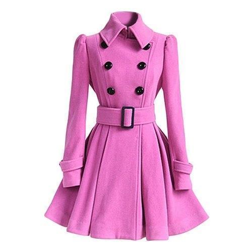 Women's vintage slim fit belted coat with lapel collar
