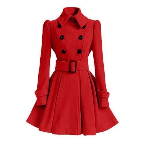 Women's vintage slim fit belted coat with lapel collar