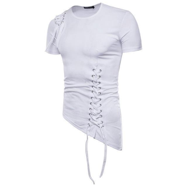 Men's gothic fashion t-shirt with asymmetrical hem and lace-up front