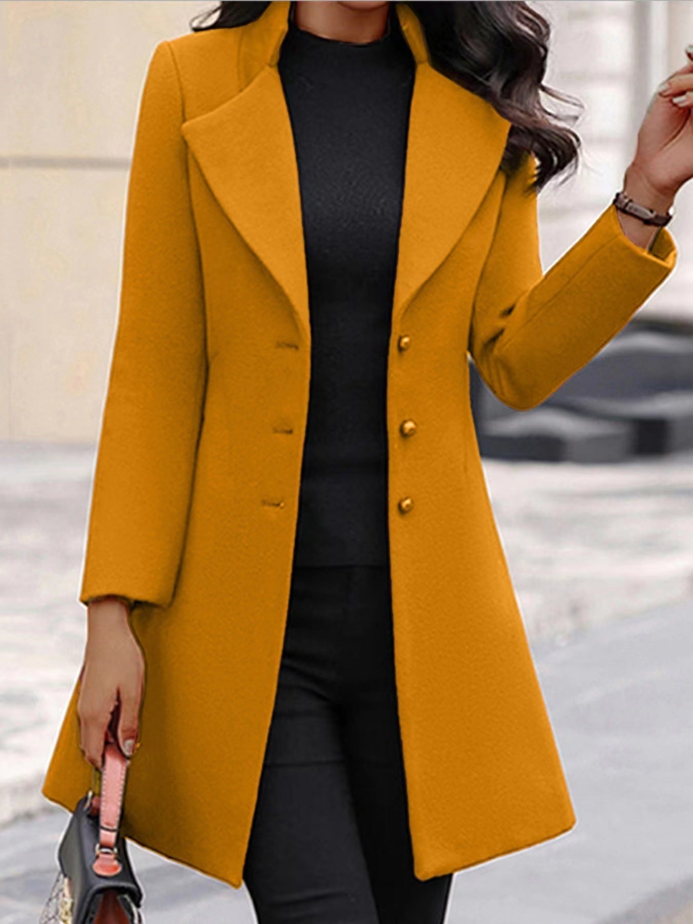 Women's long coat with multi-button placket