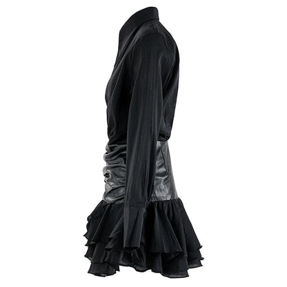 Elegant black gothic dress with ruffled skirt and long sleeves