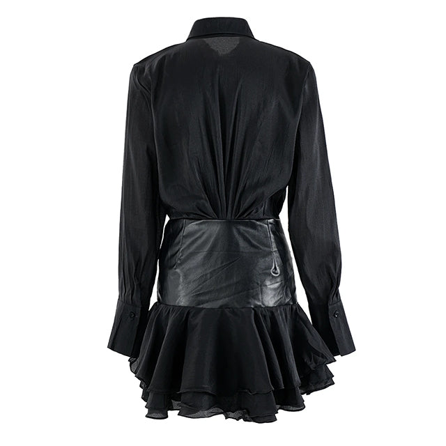 Elegant black gothic dress with ruffled skirt and long sleeves