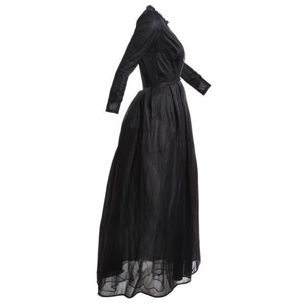 Women's gothic black see-through sexy midi skirt two-piece set dress
