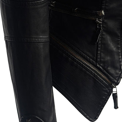 Women's gothic motorcycle jacket with slim waist and rivets