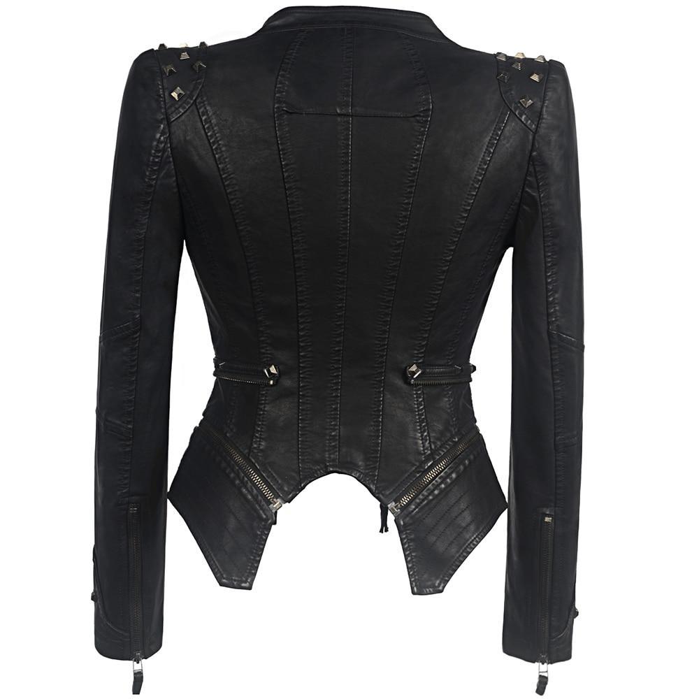 Women's gothic motorcycle jacket with slim waist and rivets