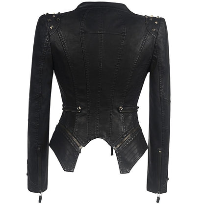 Women's gothic motorcycle jacket with slim waist and rivets