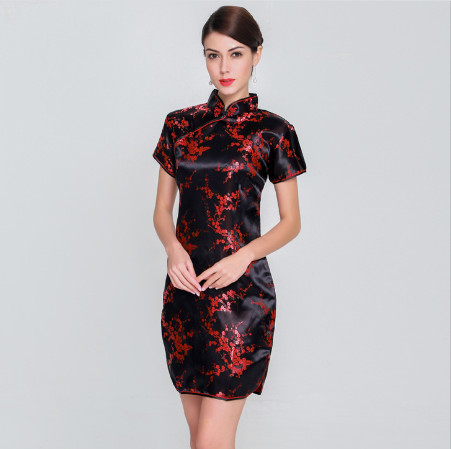Women's retro Chinese-style cheongsam dress with abstract pattern