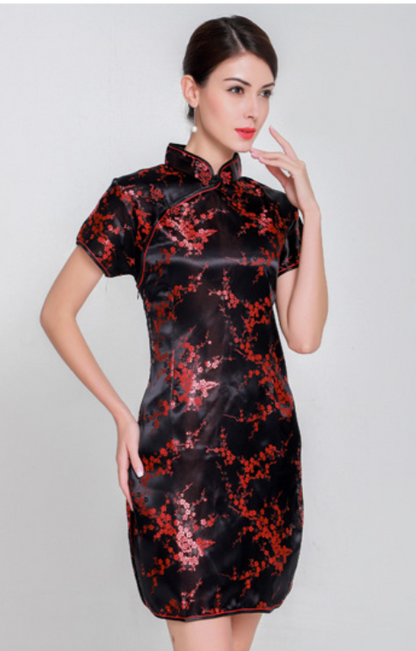 Women's retro Chinese-style cheongsam dress with abstract pattern