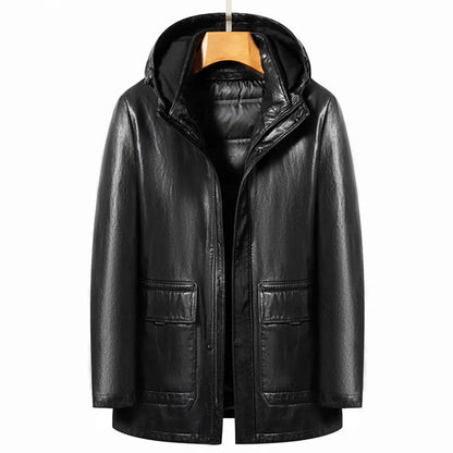 Men's mid-length hooded jacket urban casual winter wear with pockets
