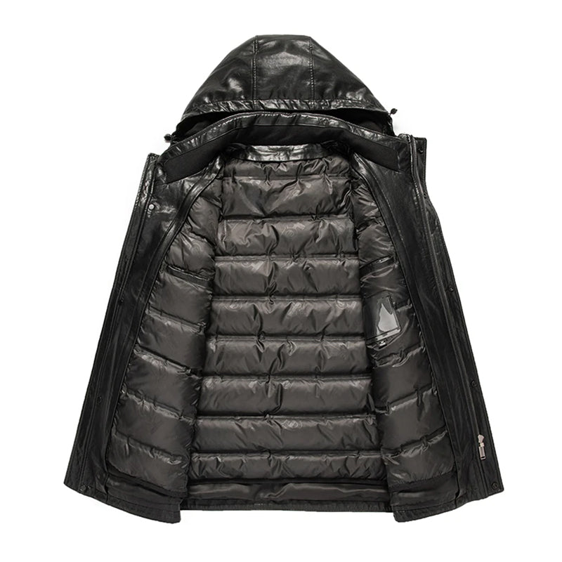 Men's mid-length hooded jacket urban casual winter wear with pockets