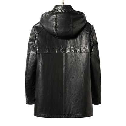 Men's mid-length hooded jacket urban casual winter wear with pockets