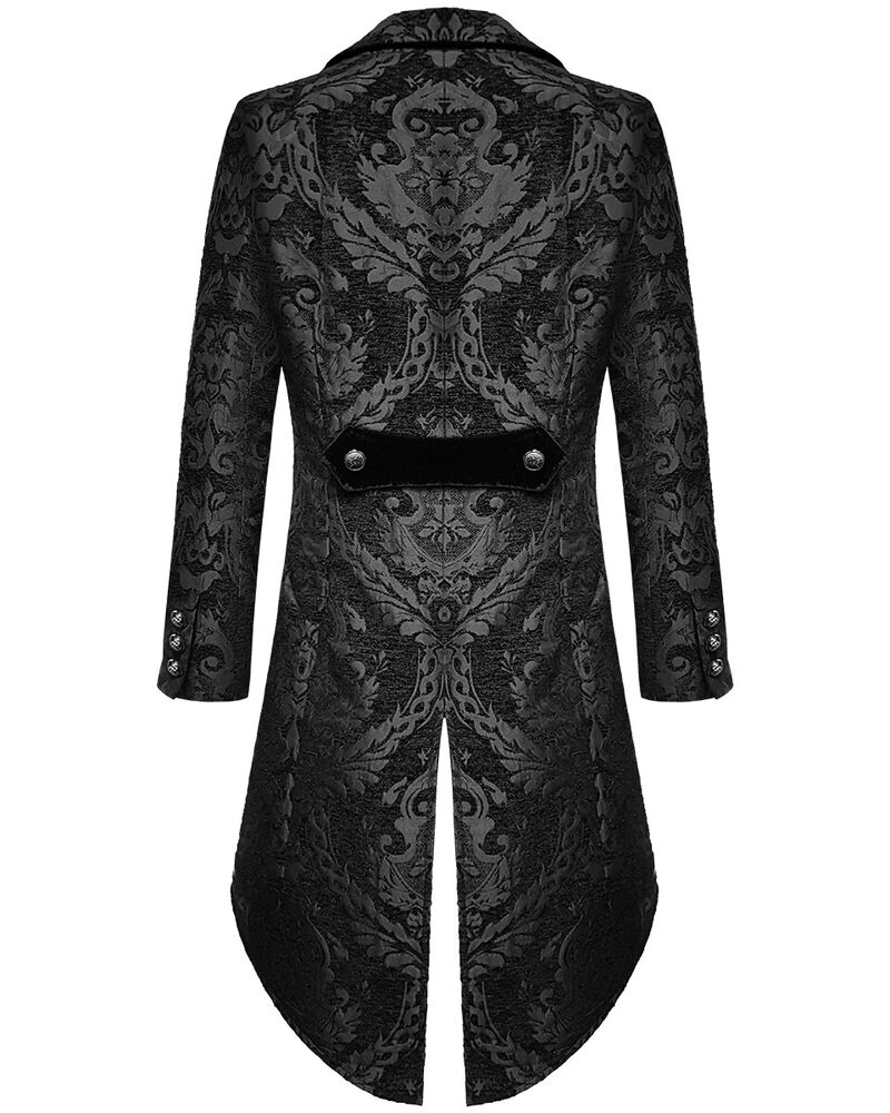 Elegant gothic steampunk men's tailcoat with black brocade design