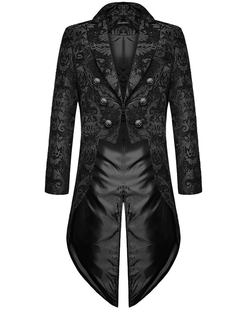 Elegant gothic steampunk men's tailcoat with black brocade design