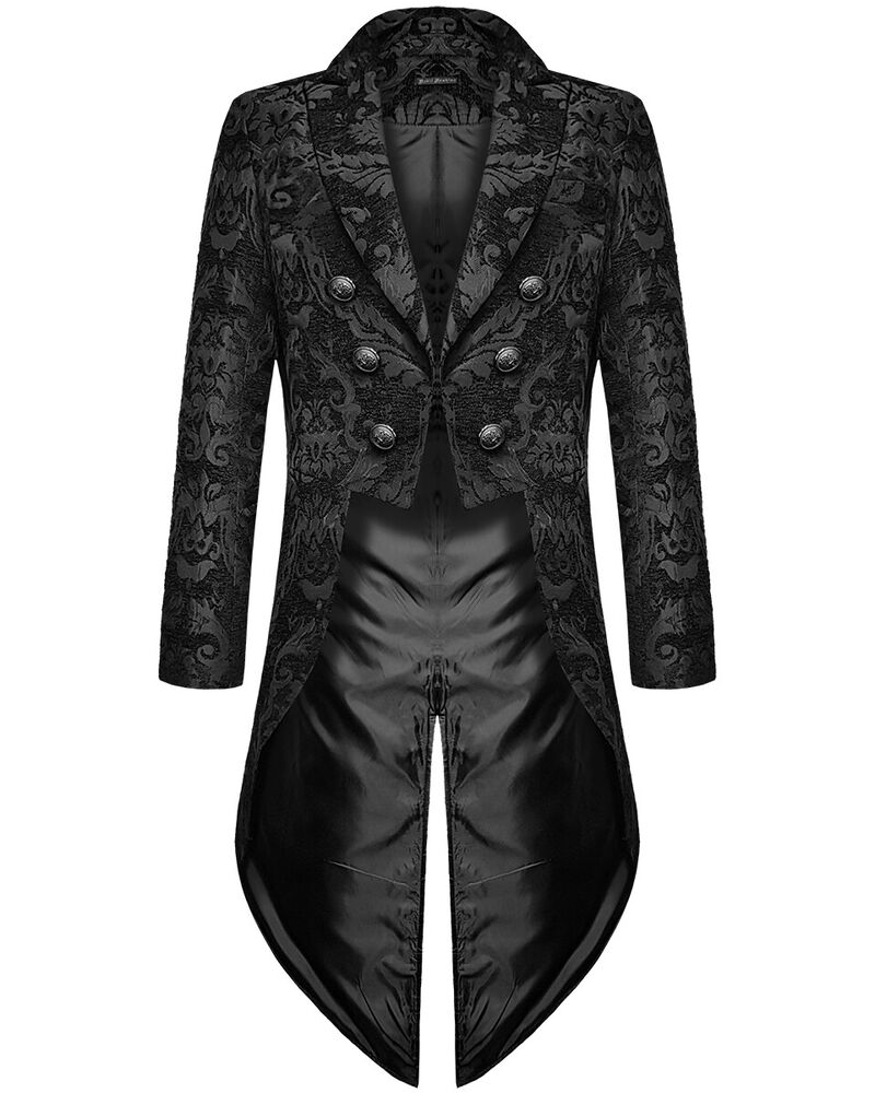 Men's gothic steampunk tailcoat jacket with embroidered design