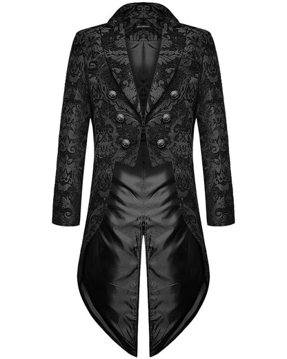 Men's gothic steampunk tailcoat jacket with embroidered design