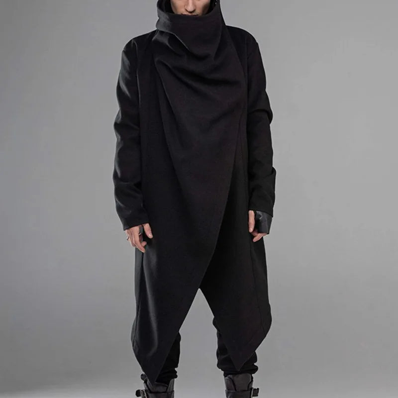 Men's black edgy streetwear cape jacket with punk and gothic style