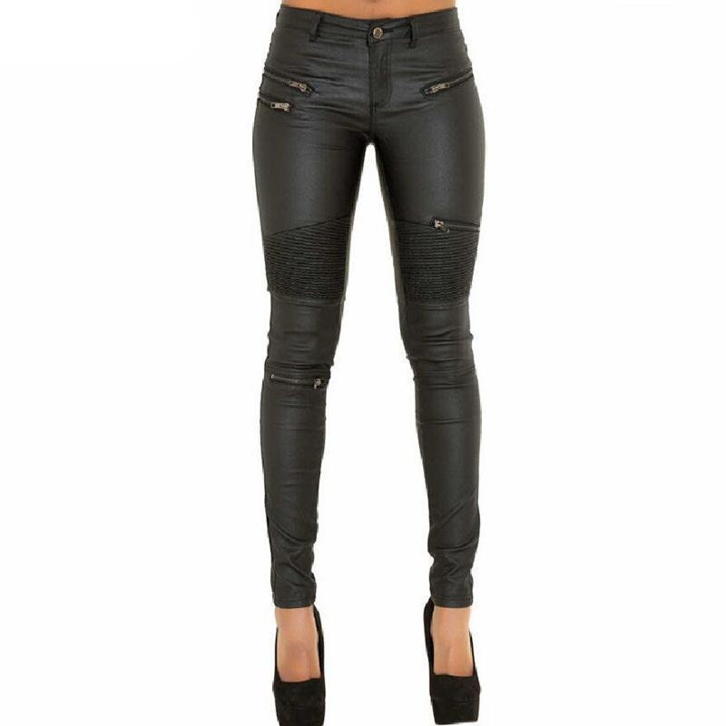 Trendy women's skinny motorcycle style pants with multiple zippers