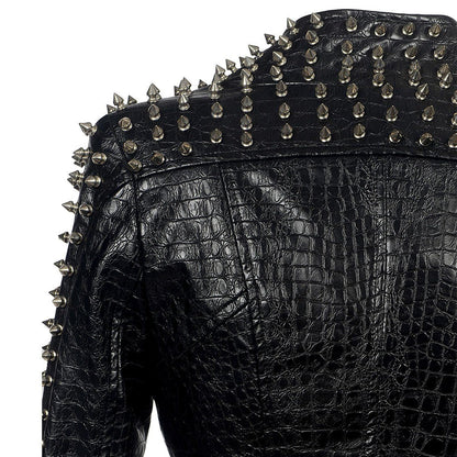 Women's motorcycle punk rock jacket with rivet stitching