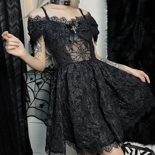 Women's a-line silhouette v-neck collar gothic halloween skirt dress