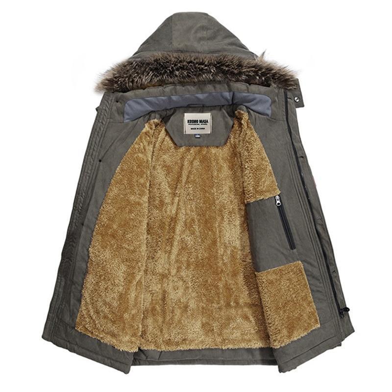 Men's thickened casual winter long coat with zipper pockets