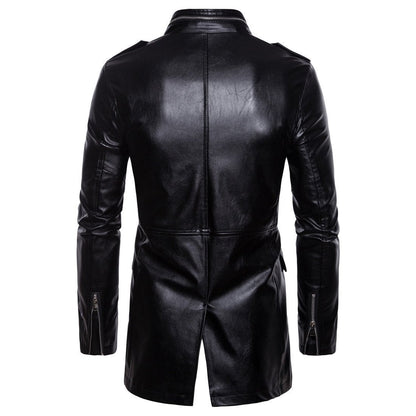 Men's edgy mid-length jacket with stand-up collar and four pockets