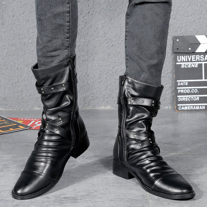 Men's casual mid-calf boots with buckle straps