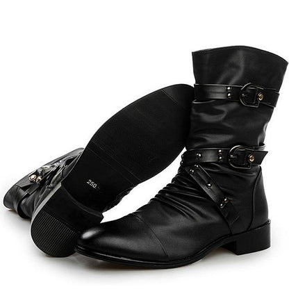 Men's casual mid-calf boots with buckle straps