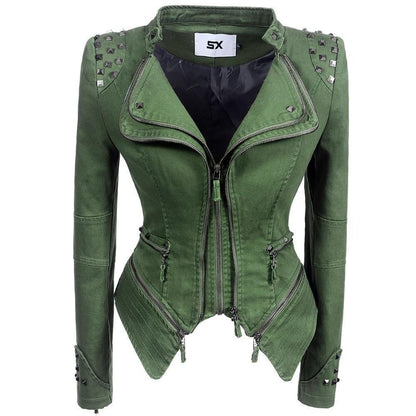 Trendy women's Gothic motorcycle-inspired jacket with rivet detailing