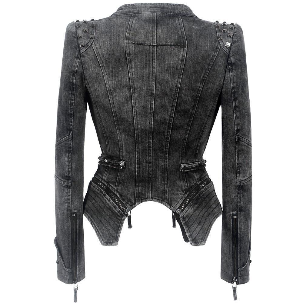 Trendy women's Gothic motorcycle-inspired jacket with rivet detailing