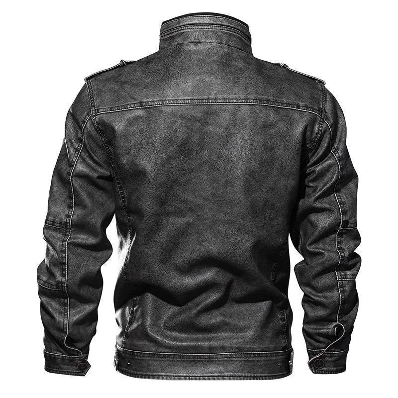Men's rugged distressed moto biker jacket with multiple pockets