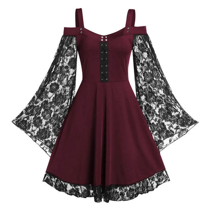 Women's gothic vintage bell sleeve midi dress