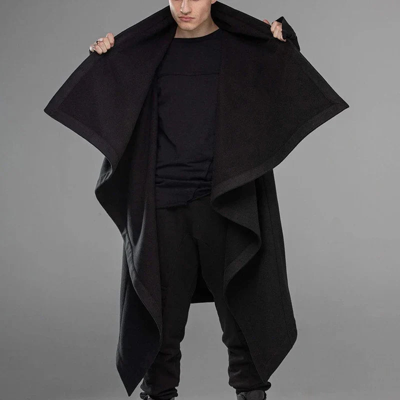 Men's black edgy streetwear cape jacket with punk and gothic style