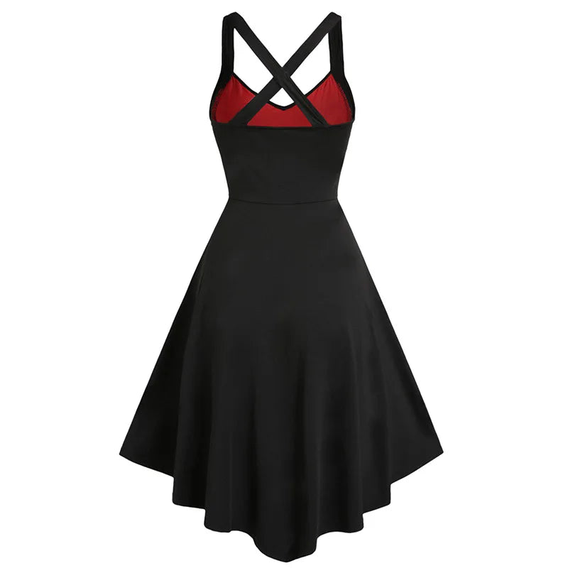 Women's gothic sexy skull suspender dress for Halloween