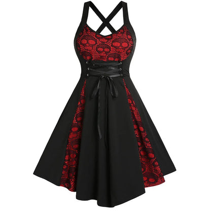 Women's gothic sexy skull suspender dress for Halloween