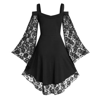 Women's gothic vintage bell sleeve midi dress