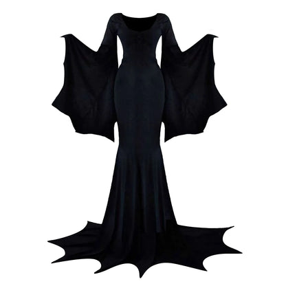 Vintage gothic women's dress with U-neck and bat bell sleeves