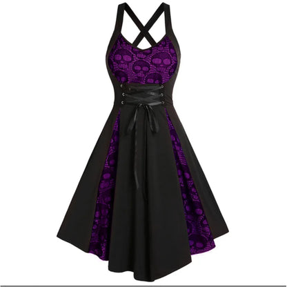 Women's gothic sexy skull suspender dress for Halloween