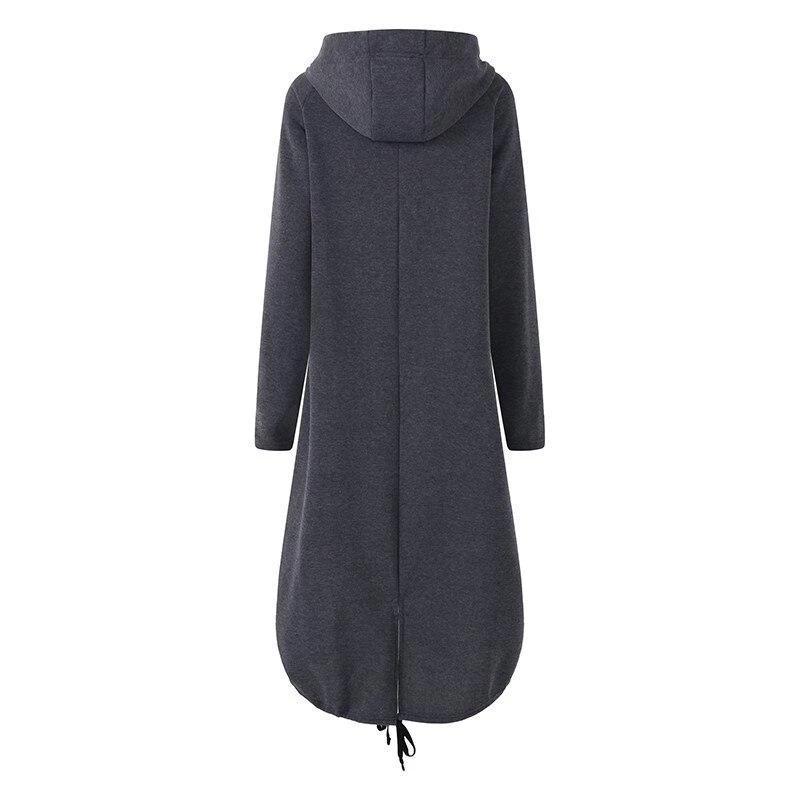 Gothic hooded longline coat with zipper front closure for women