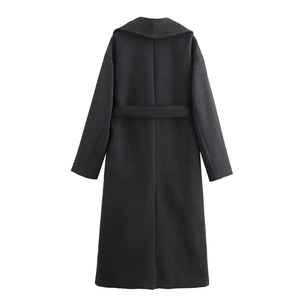 Women’s long oversized minimalist coat with belt