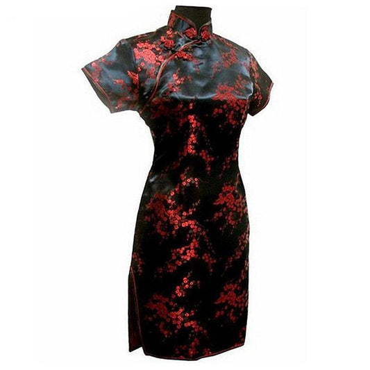 Women's retro Chinese-style cheongsam dress with abstract pattern