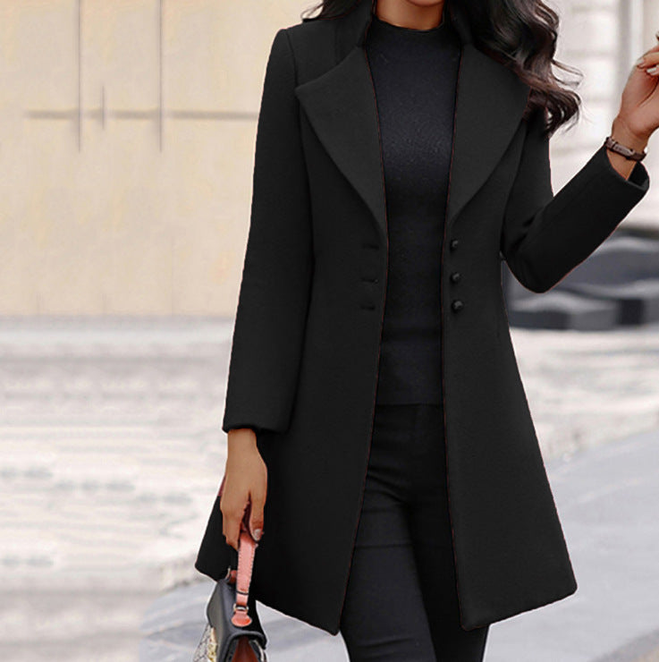 Women's long coat with multi-button placket