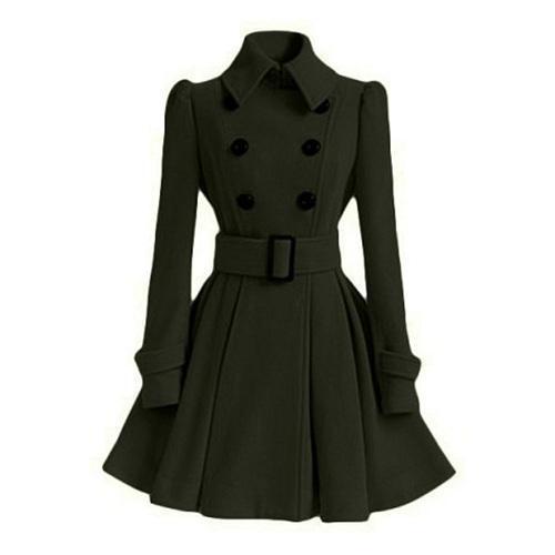 Women's vintage slim fit belted coat with lapel collar