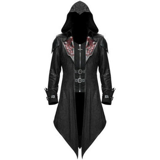 Men's Gothic Halloween costume jacket with hood dark medieval style