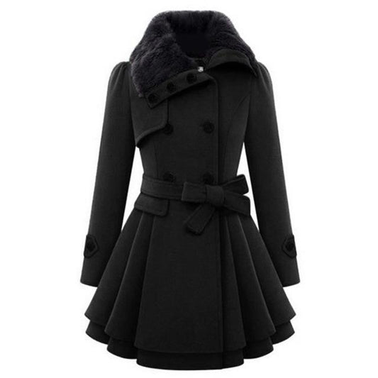 Elegant gothic slim fit women's coat with free belt